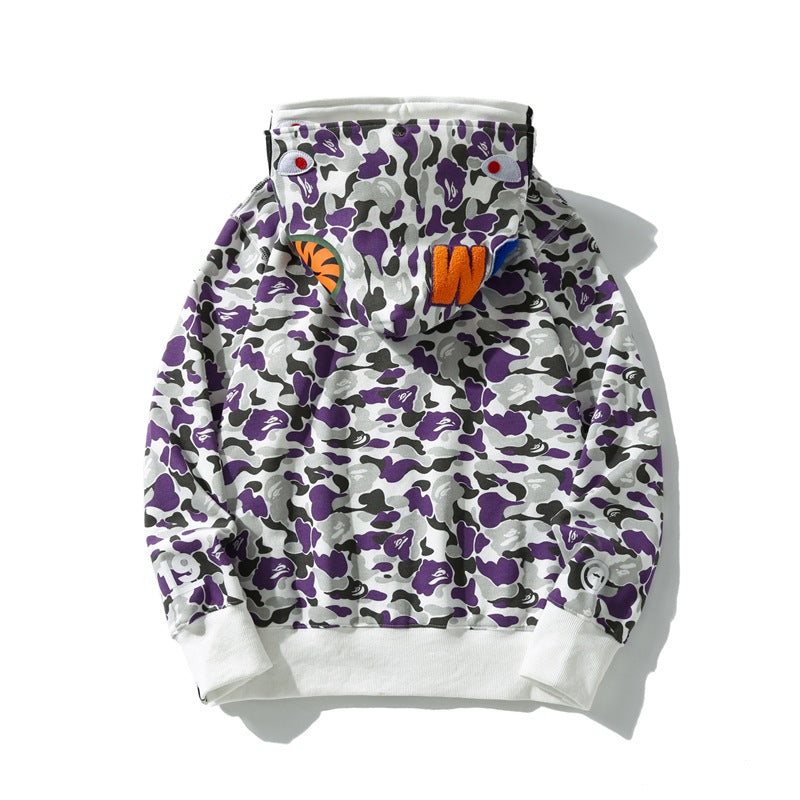Ape Hoodie Shark with Camo Hooded Cardigan Zip Sweater Double Hat Jacket