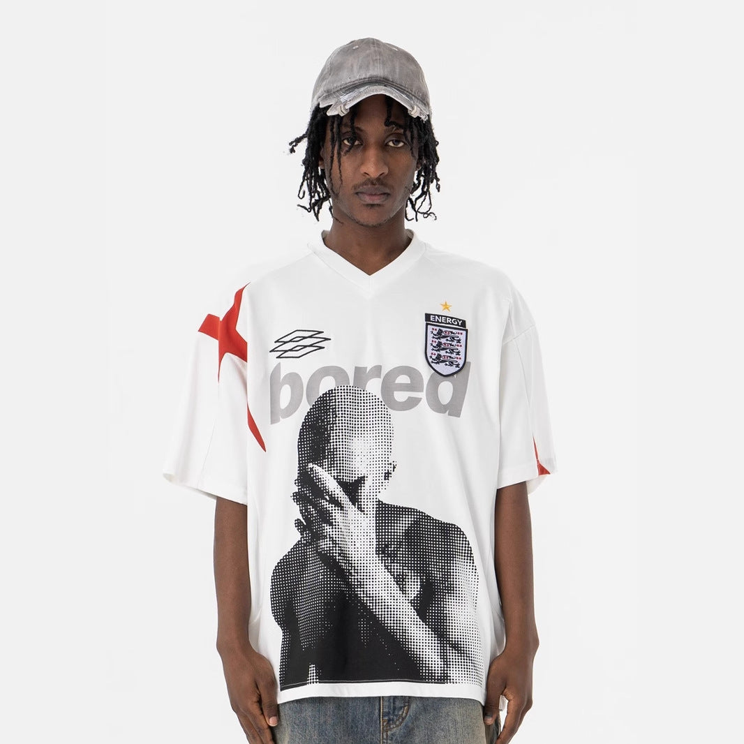 Vintage 90s Hip Hop Clothing Summer Vintage V-Neck Short Sleeve T-Shirt