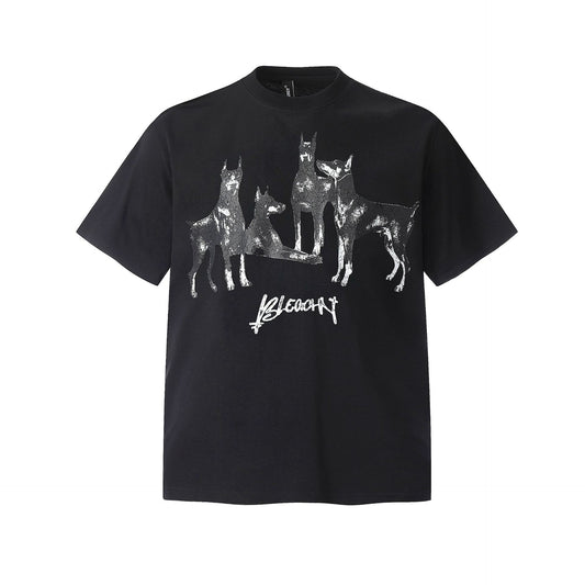 Retro Style Shirt For Men Summer Doberman Print T-Shirt Short Sleeve