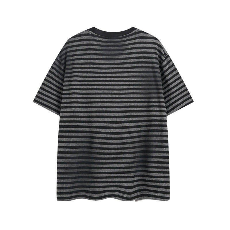 Casual Street Wear Striped T-Shirt Summer Casual Crew Neck T-Shirt Top