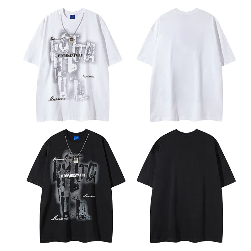 Nyc 1990 Shirt Vintage Necklace Letter Print Short Sleeve T-Shirt