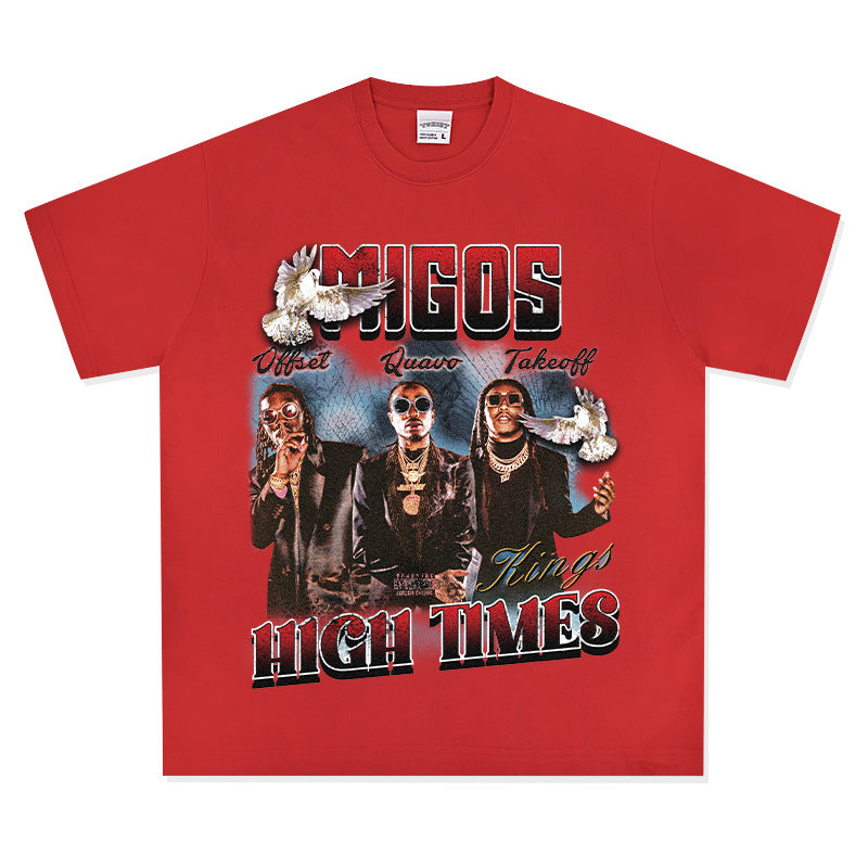 Cool t rapper hip hop team Migos print short sleeve wash