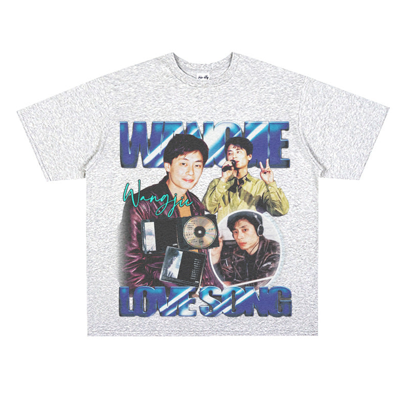 Film Star T Shirt Print Loose Heavy Weight Retro Street Cotton T-shirt