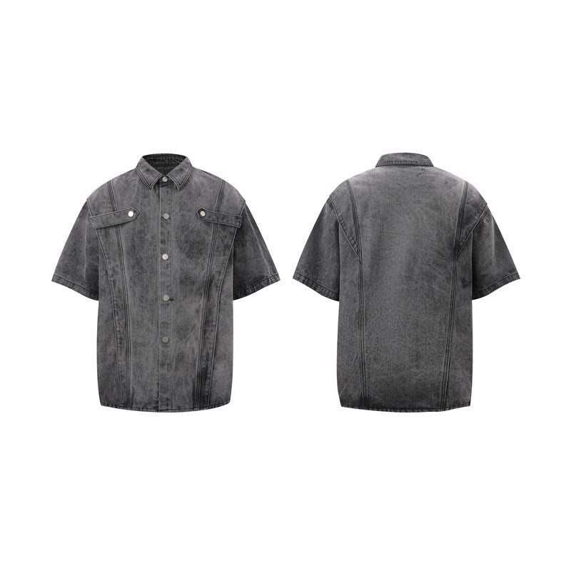Stone Wash T shirt tie-dye gradual change washed old denim short sleeves