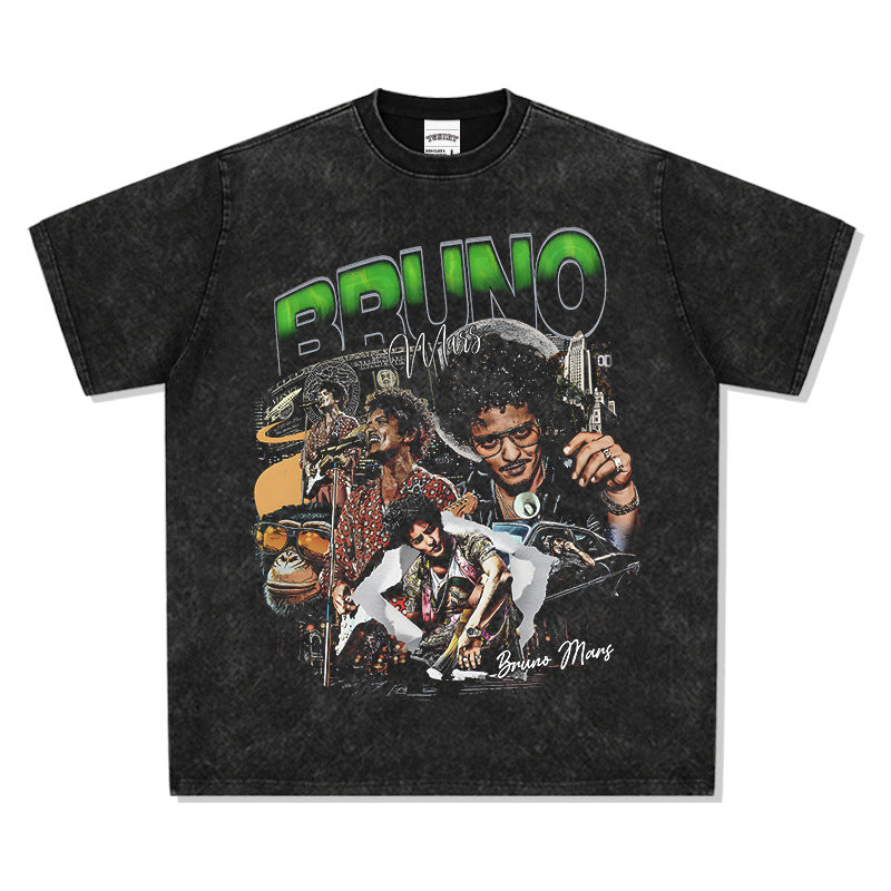 Marcas streetwear usa vintage bruno mars print short sleeve t-shirt vintage