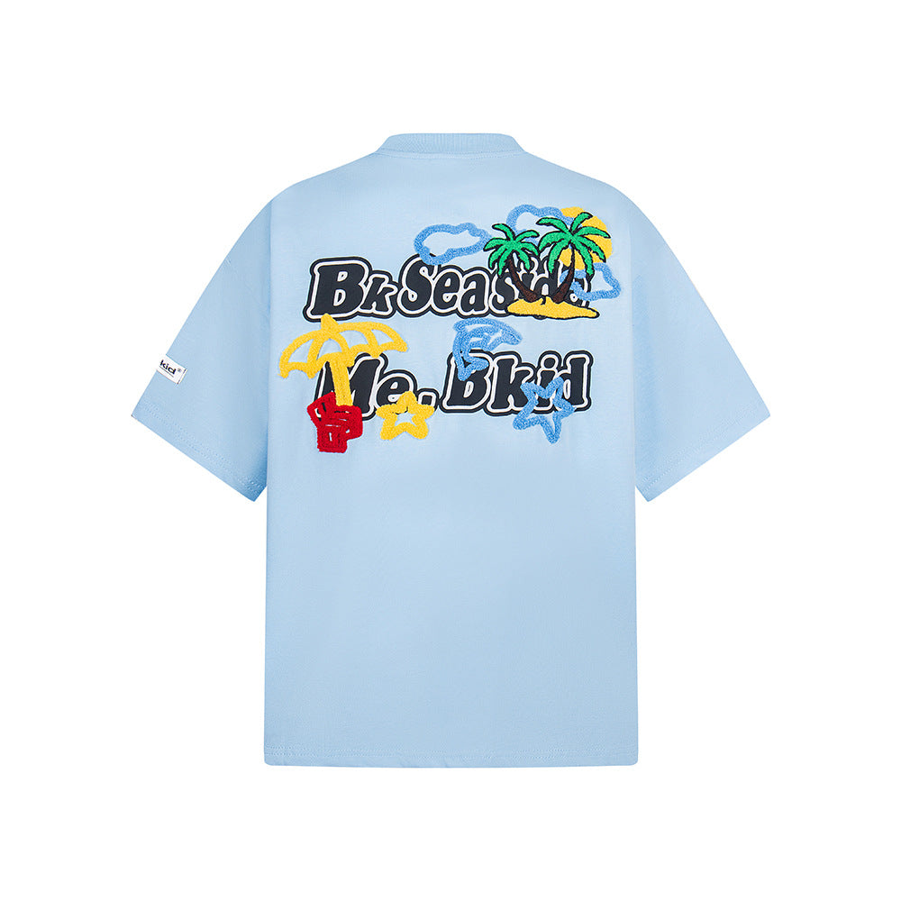 Hip Hop Clothes New York Vintage Alphabet Coconut Embroidered Short Sleeve T-Shirt