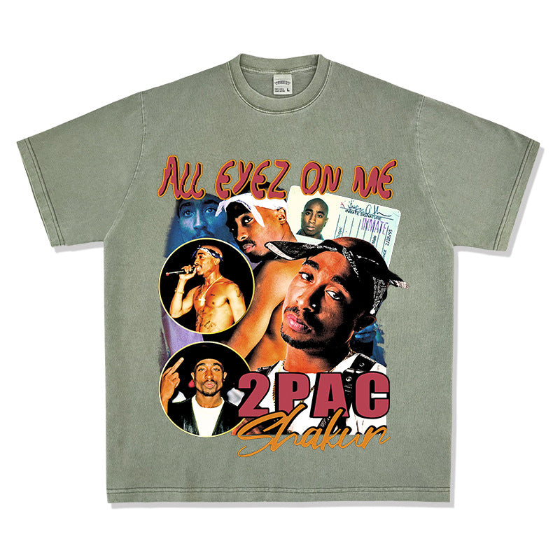 Cool t rapper hip hop tupac print vintage short sleeve t-shirt vintage