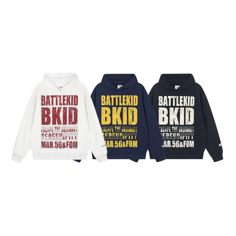 Streetwear Hoodie Alphabet Old Print Hooded Sweater Loose Casual Student Hoodie