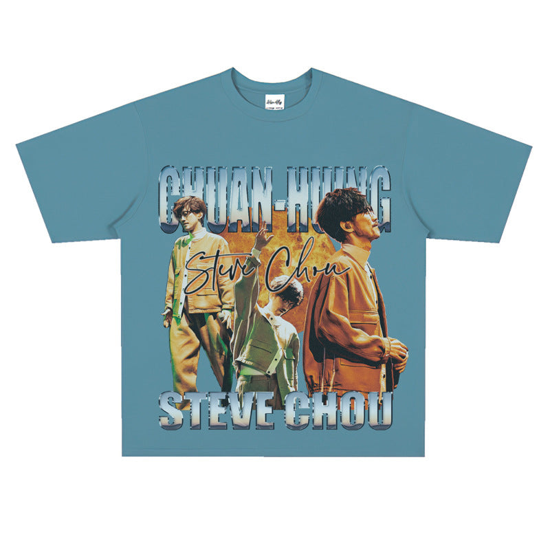 Film Star T Shirt Printed Loose Retro Street Cotton American T-shirt