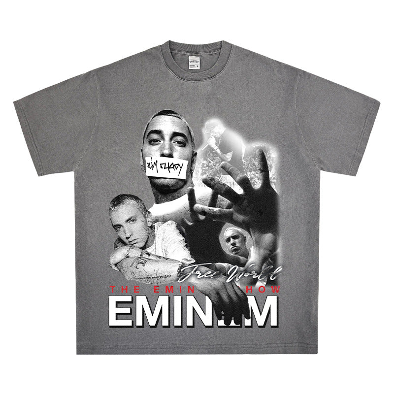 New york hip hop shop Eminem print hip hop long sleeve short sleeve retro washed old t-shirt