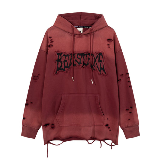 Streetwear Hoodie retro washed old gradual change hooded sweater embroidered hoodie