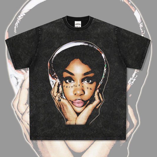 Outfit streetwear vintage hip hop SZA hip hop print short sleeve t-shirt