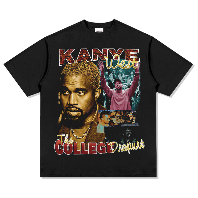 Cool t rapper vintage hip hop kanye west print short sleeve t-shirt