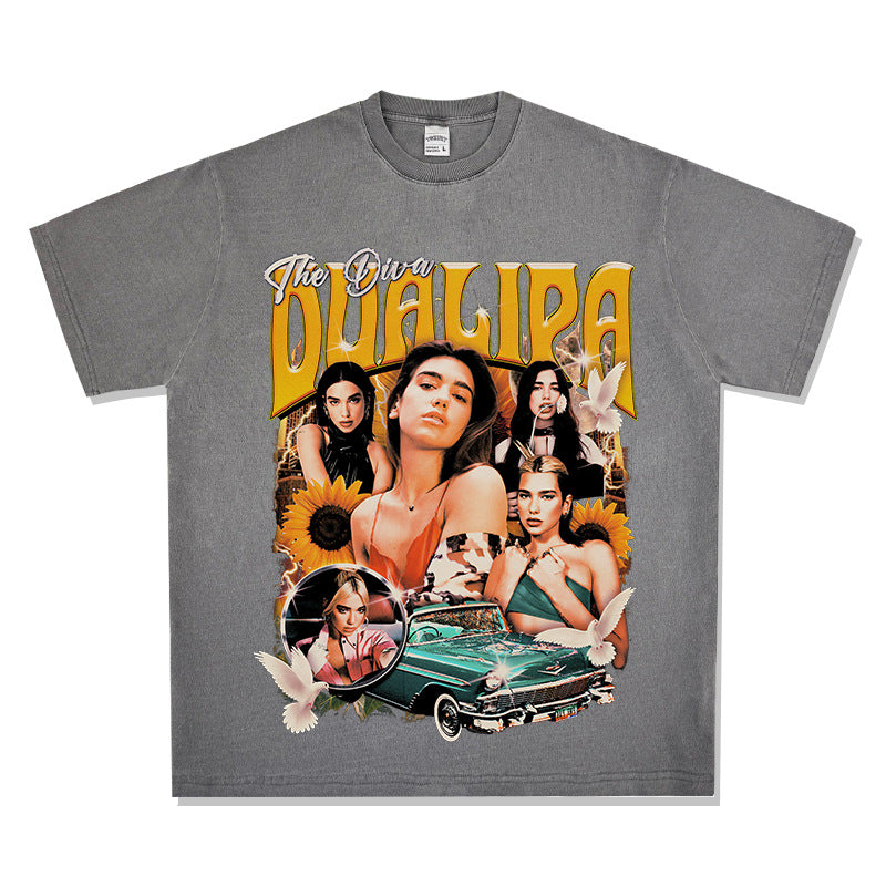 New york hip hop shop vintage hip hop dua lipa print short sleeve t-shirt