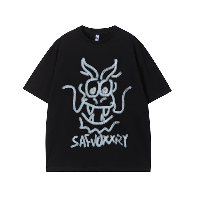 Vintage Tišö Rt Graffiti Crew Neck Short Sleeve T-Shirt Summer Loose Casual Top