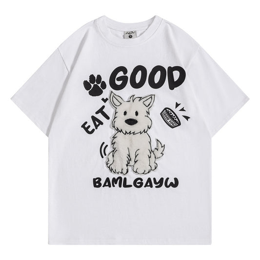 Camisetas Streetwear Summer Vintage Dog Cartoon Casual Loose Short Sleeve T-Shirt