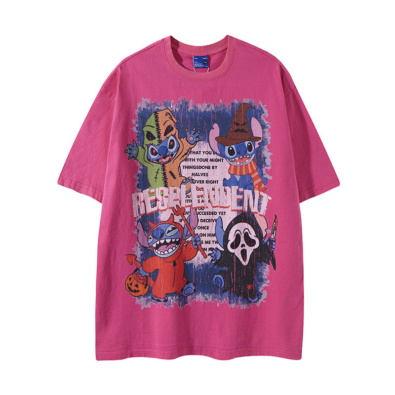 Distorted vintage summer Stitch short-sleeved t-shirt loose casual top
