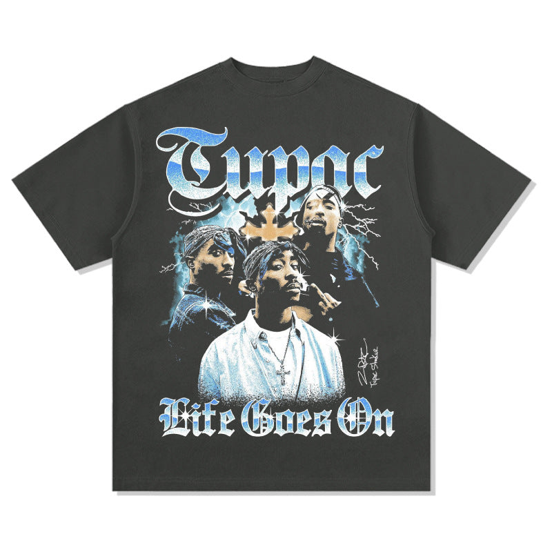 Streetwear Masculino Vintage Hip Hop Tupac Print Long Sleeve Short Sleeve T-Shirt