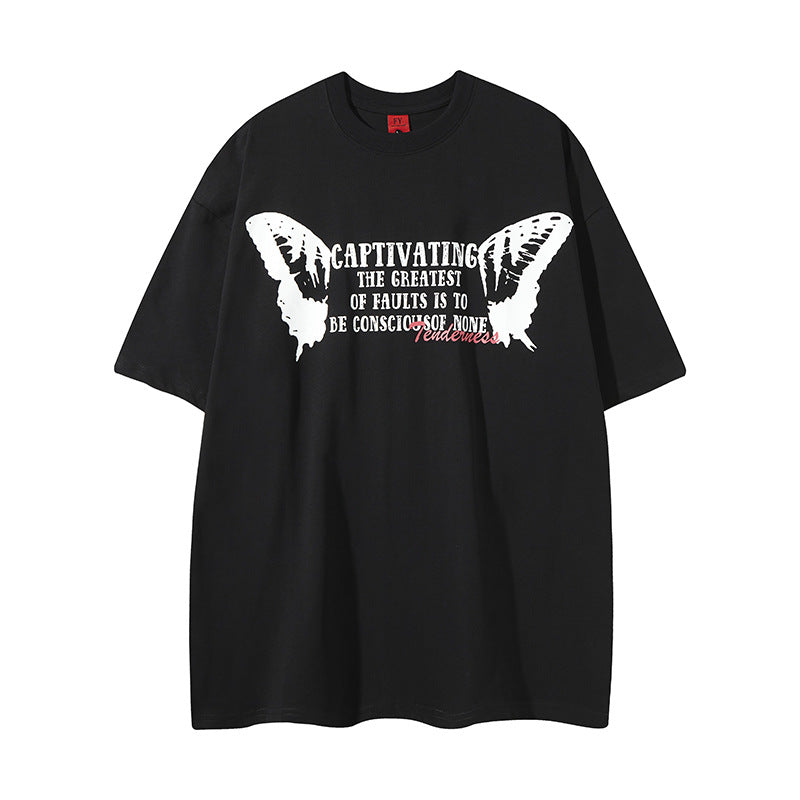 New York Hip Hop Style Alphabet Print Short Sleeve T-Shirt Loose
