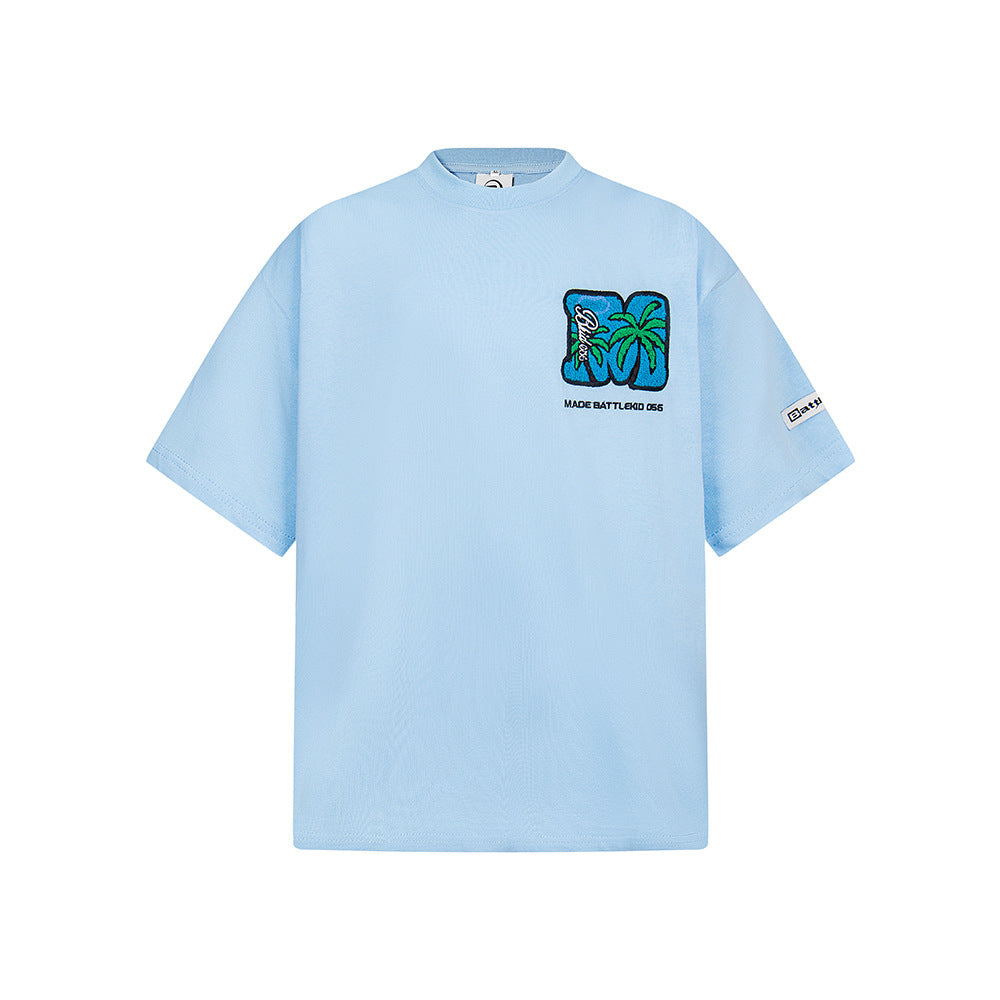 Hip Hop Clothes New York Vintage Alphabet Coconut Embroidered Short Sleeve T-Shirt
