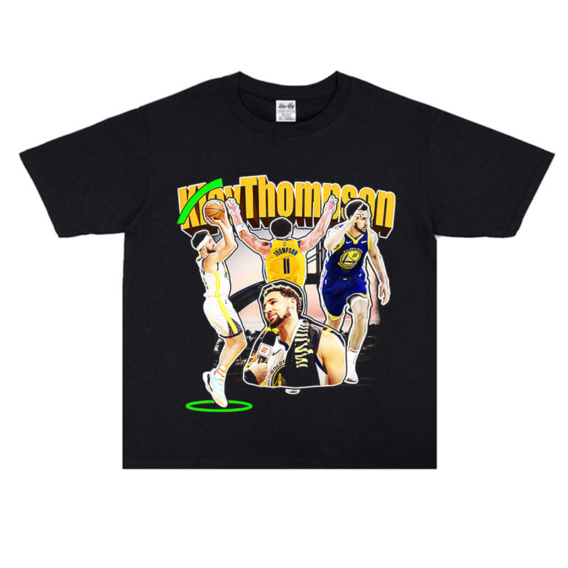 Film Star T Shirt Klaythompson Washed Distressed Printed American T-Shirt Retro Loose Short Sleeve