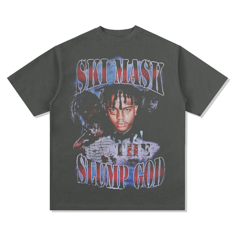 Cool t rapper SKI MASK HIPHOP hip hop character print t-shirt loose Vintage short sleeve top