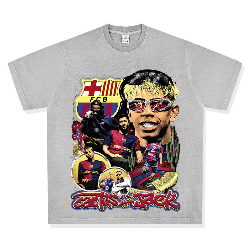 Outfit streetwear vintage barça x travis scott front print short sleeve t-shirt