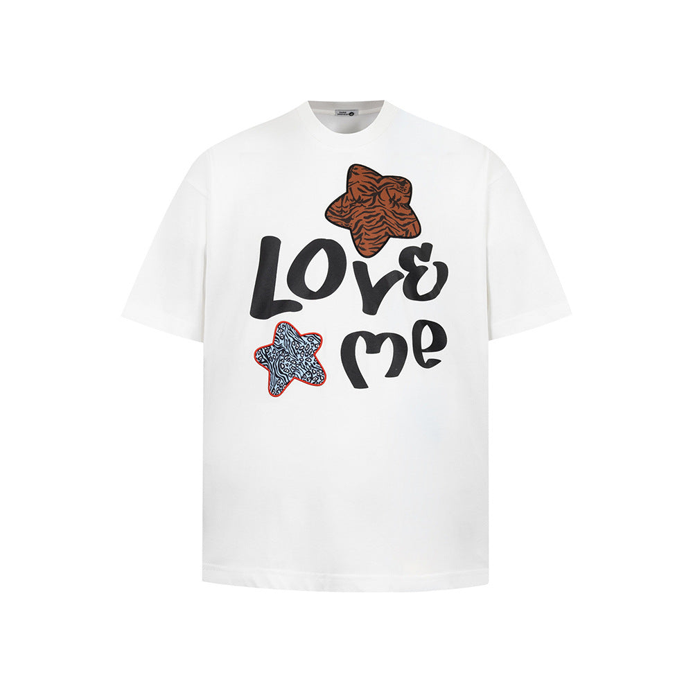 Nostalgia T Shirts Vintage Star Letter Crew Neck Short Sleeve T-Shirt