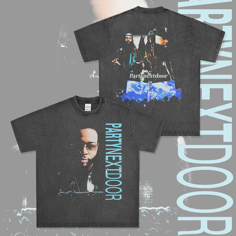 Outfit streetwear vintage hip hop PARTYNEXTDOO print short sleeve t-shirt