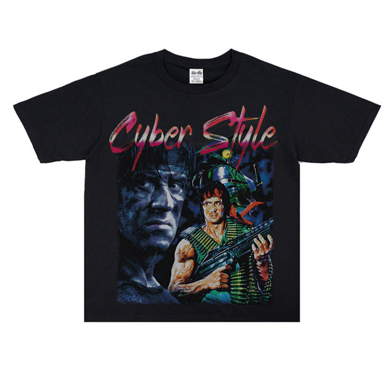 Film Star T Shirt Cotton Short Sleeve Loose Retro American Design T-shirt Men