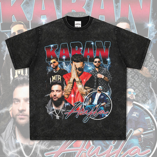 Outfit streetwear vintage hip hop Karan Aujla print short sleeve t-shirt