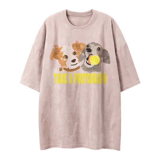 US drip outfits Summer Vintage Can Dog Casual Loose Short Sleeve T-Shirts