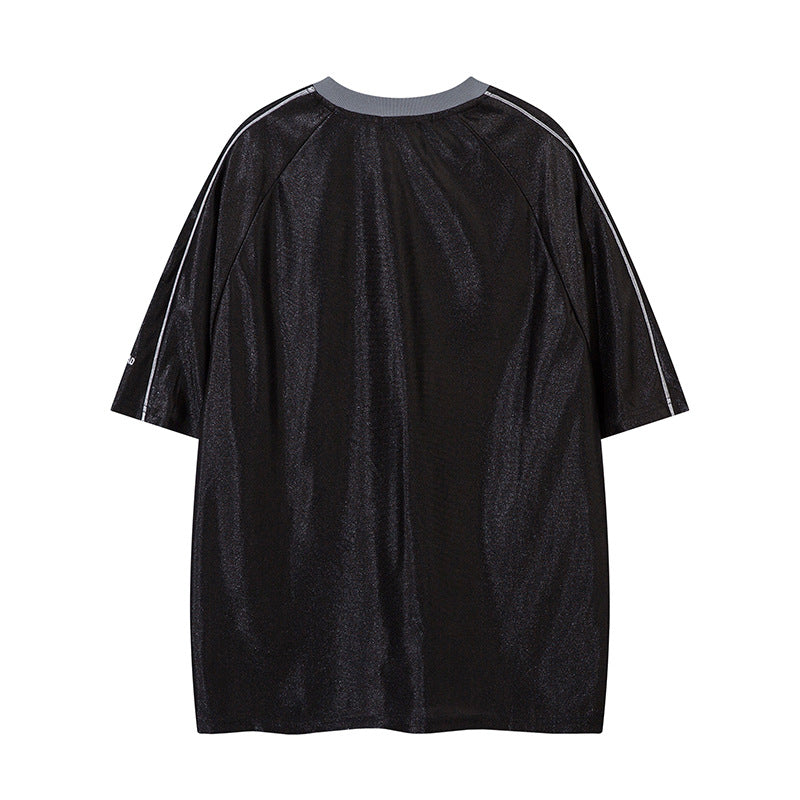 Marcas De Streetwear Vintage Sport Three-Bar Letter Print Ball Jacket Short Sleeve T-Shirt