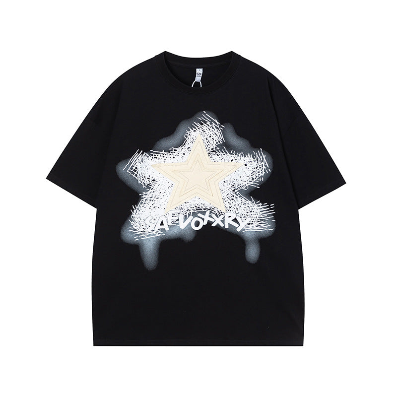 Vintage Tišö Rt Star Print Short Sleeve T-Shirt Summer Sleeve Top