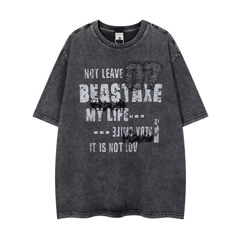Y2K mens shirt retro loose summer round neck short sleeve T-shirt