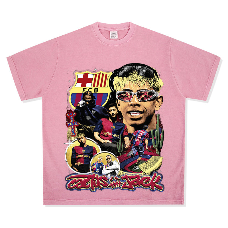 Outfit streetwear vintage barça x travis scott front print short sleeve t-shirt