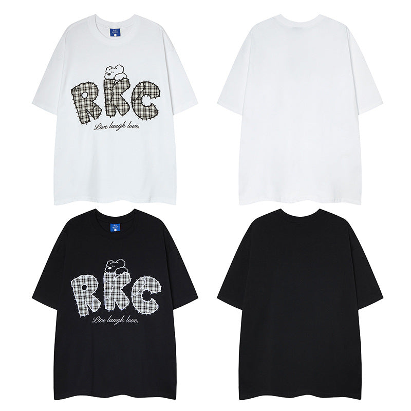 Nostalgia T Shirts Vintage Dog Embroidered Summer Short Sleeve T-Shirt Loose Casual Top