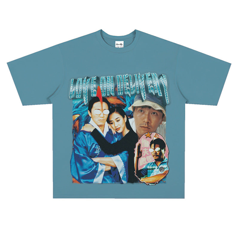 Film Star T Shirt Fragrant Short Sleeve Retro American Street T-shirt for Men and Women