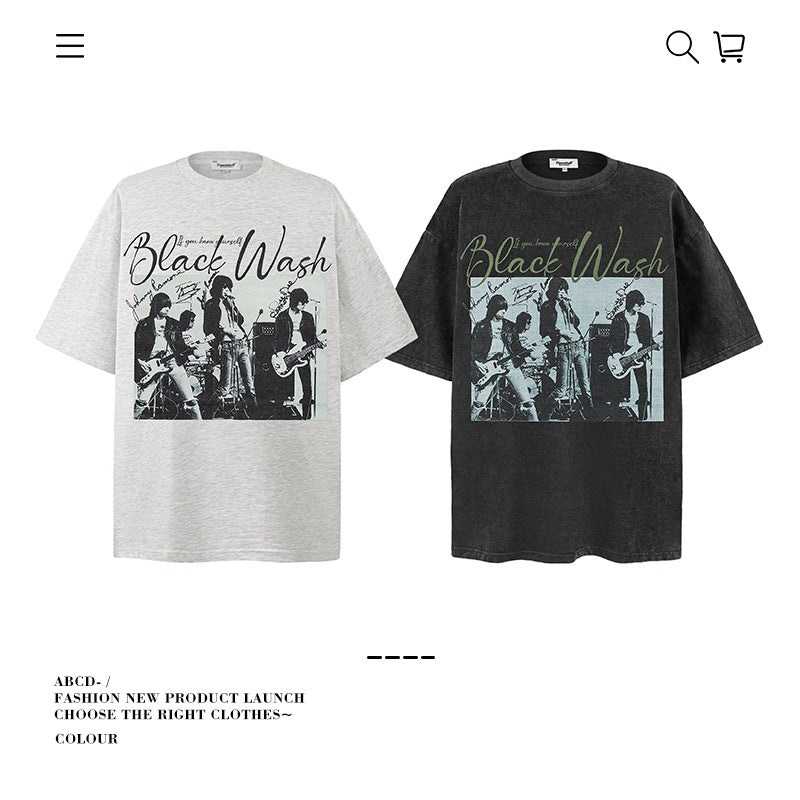American vintage street T-shirt pure cotton retro men's and women's summer loose