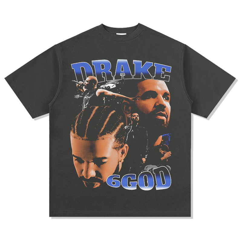 Cool t rapper DRAKE hip hop vintage washed short sleeve heavy t-shirt VINTAGE