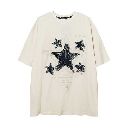 1990 Fashion T-Shirt Pentagram Embroidered Short Sleeve T-Shirt