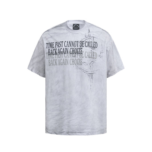 Nostalgia T Shirts Vintage Letter Print Front Shoulder Short Sleeve Loose Casual T-Shirt