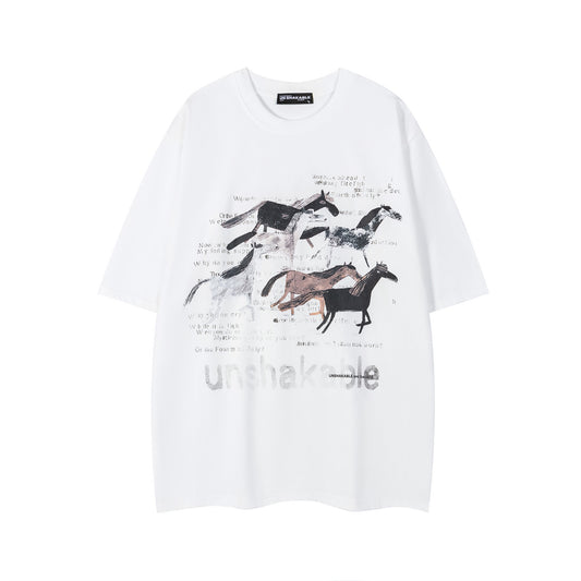 Distorted vintage short-sleeved t-shirt summer oversize casual top