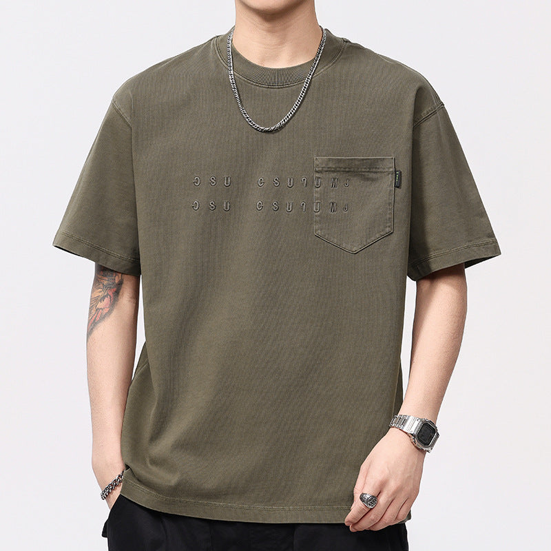 Men T-shirts Vintage Short Sleeve Summer Loose Embroidery