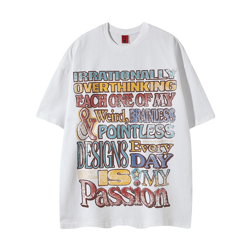 New York Hip Hop Style Alphabet Print Short Sleeve T-Shirt Loose