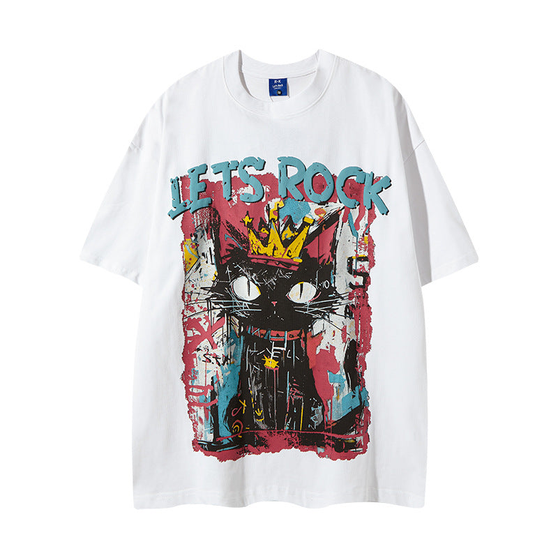 Nyc 1990 Shirt Cartoon Cat Print Short Sleeve T-Shirt