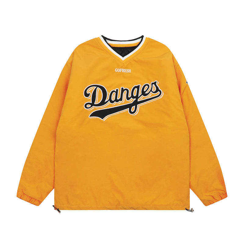 Streetwear Hoodie Alphabet Embroidered V-Neck Jersey Sweater Winter Hip Hop Loose Sports Jacket
