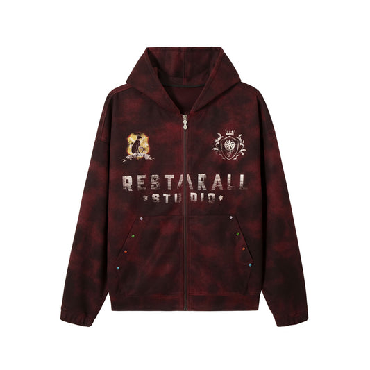 Streetwear Hoodie Tie-Dye Hooded Sweater Loose Hip Hop Cardigan Jacket