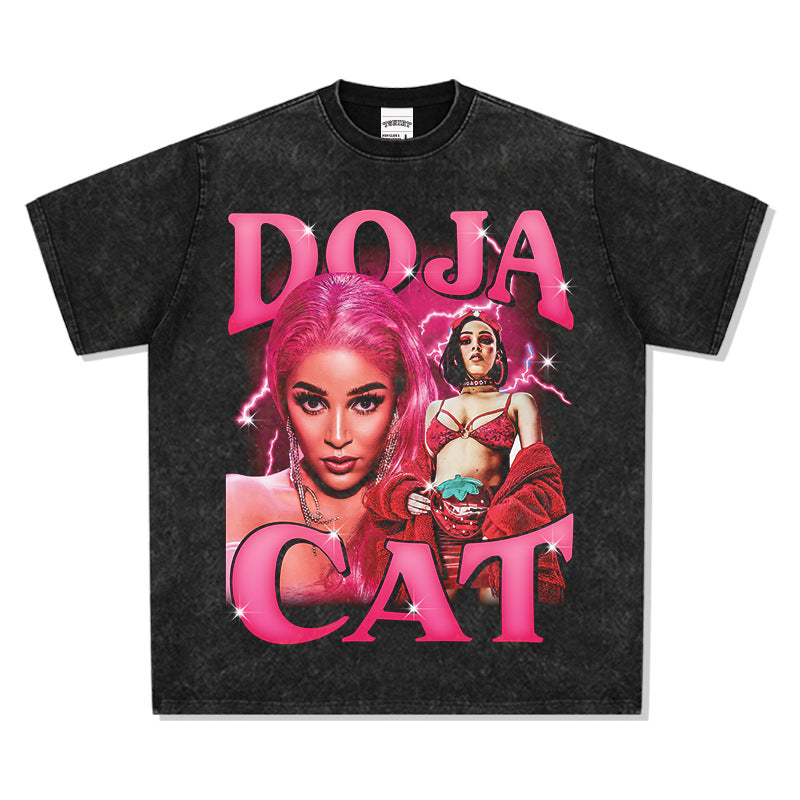 Streetwear masculino hip hop vintage Doja cat print short sleeve t-shirt vintage