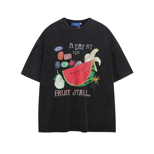 Hustle vintage summer wash t-shirt print short sleeves